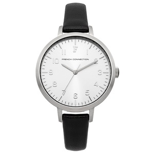 French Connection Rosebery 36mm White Dial Black Calf Leather Strap Watch