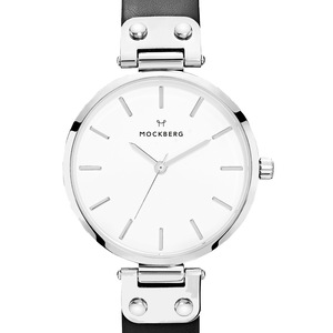 Mockberg Astrid 34mm White Dial Silver Case Black Leather Strap Watch