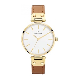 Mockberg Nora 34mm White Dial Gold Case Brown Leather Strap Watch