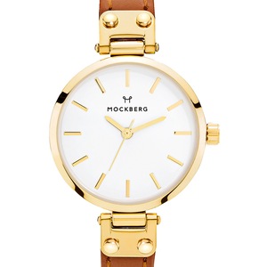 Mockberg Nora Petite 28mm White Dial Gold Case Brown Leather Watch