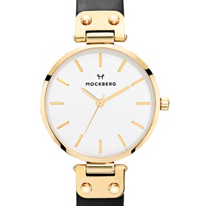 Mockberg Saga 34mm White Dial Gold Case Black Leather Strap Watch