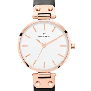 Mockberg Sigrid 34mm White Dial Rose Gold Case Black Leather Strap Watch