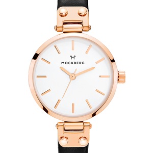 Mockberg Sigrid Petite 28mm White Dial Rose Gold Case Black Leather Strap Watch
