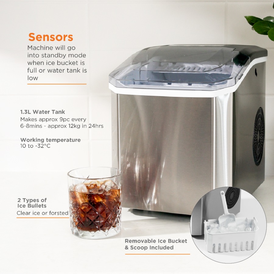 Buy 1.3L Panthera Bullet Shape Countertop Ice Machine Stainless Steel ...