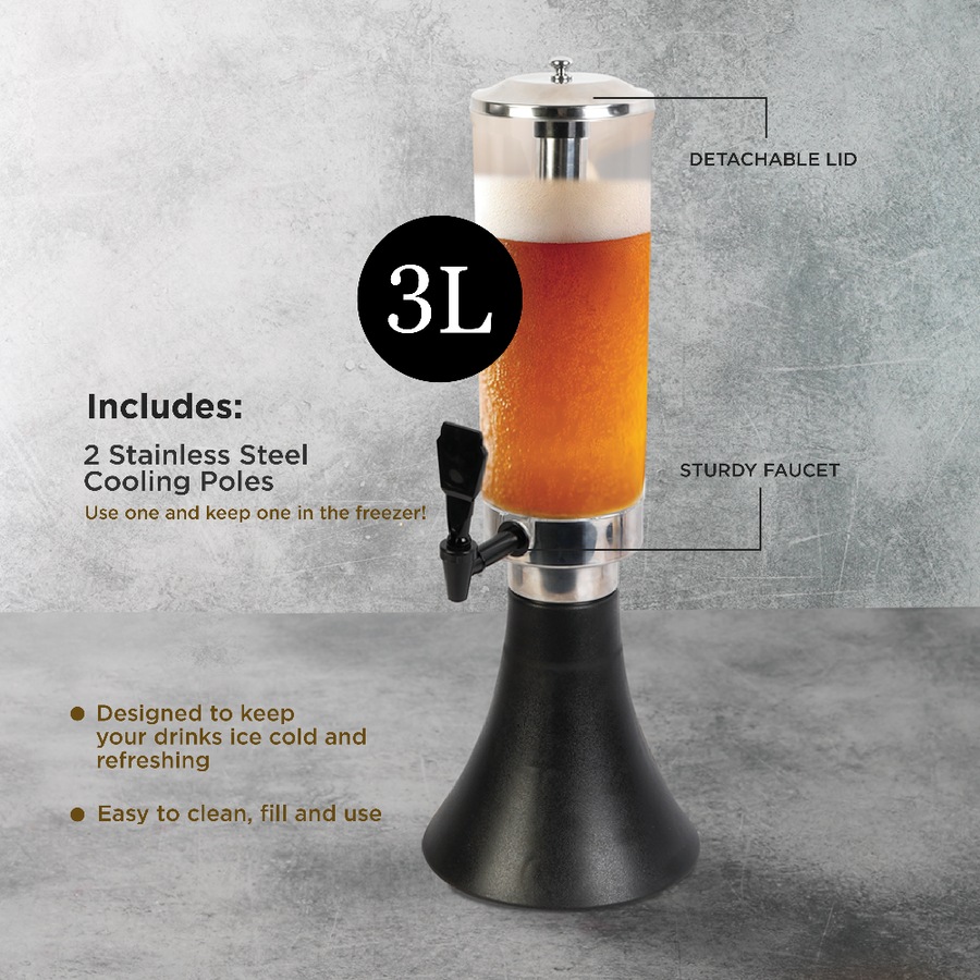 Refined Gifts Beer & Cocktail Drink Dispenser Tower 3L