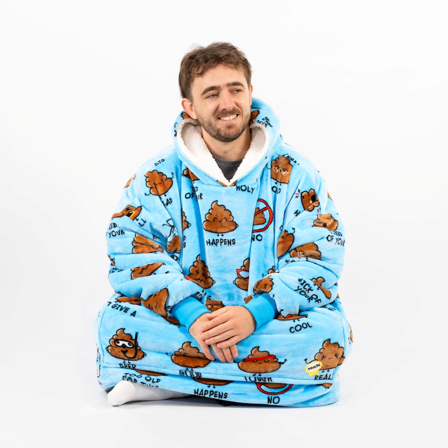 Stay Cosy Poo Emoji Blue Oversized Blanket Hoodie - Universal Fit