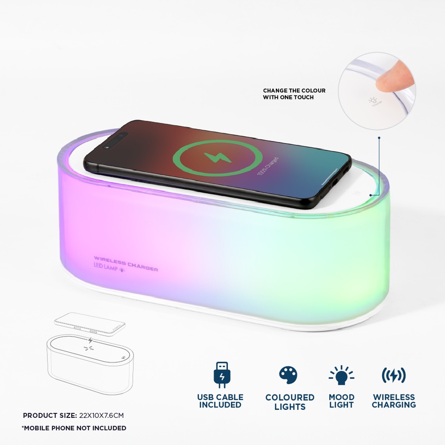X Echo 2-in-1 Wireless Charger Slab and RGB Touch Bedside Lamp
