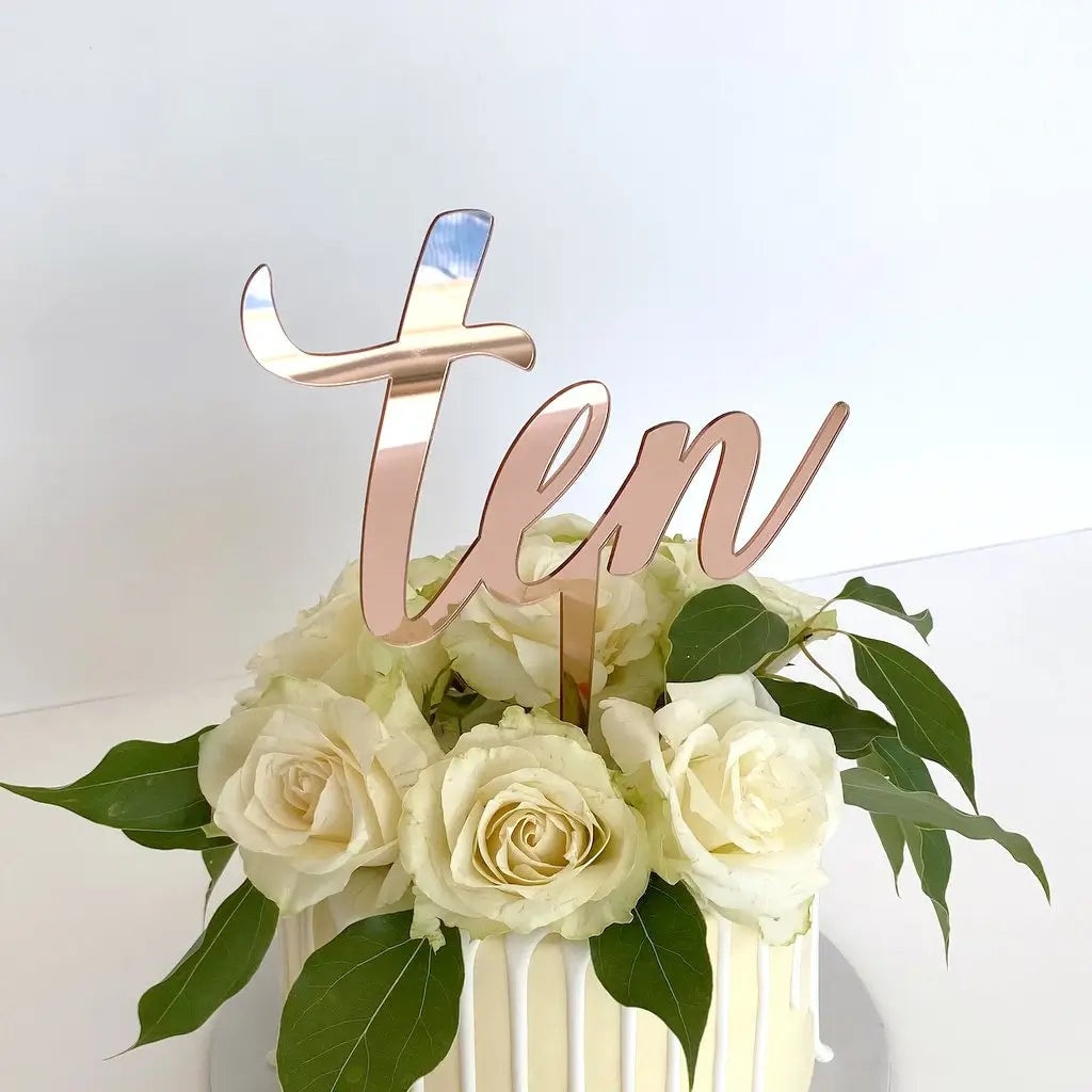 Buy Acrylic Rose Gold 'Ten' 10 Birthday Cake Topper - MyDeal Australia