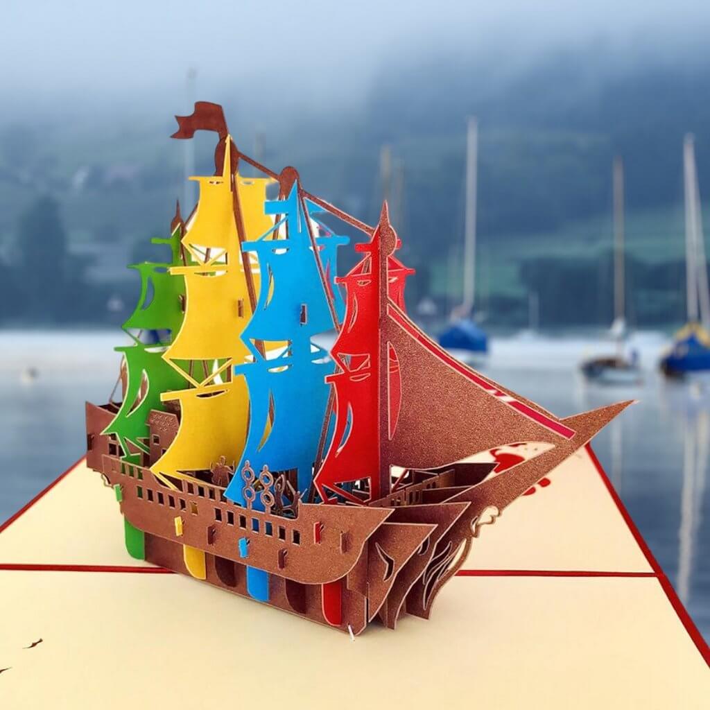 Buy Rainbow Pirate Boat Ship Pop Up Card - Red Cover - MyDeal Australia