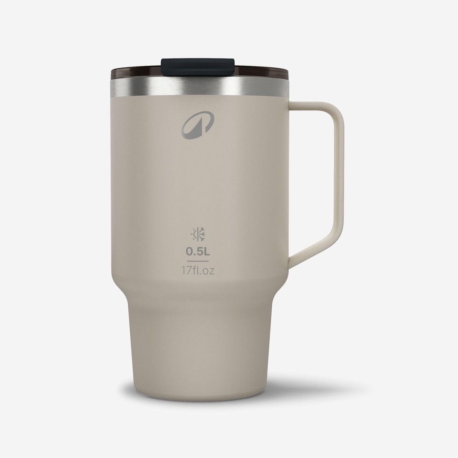 Quechua 0.5 L Stainless Steel Mug 900, For Camping, Hiking/Trekking Beige