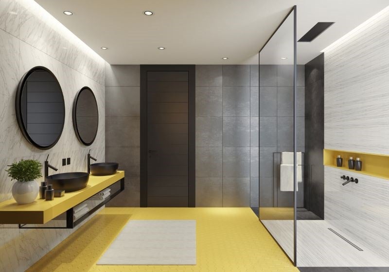 Grey and yellow bathroom walls