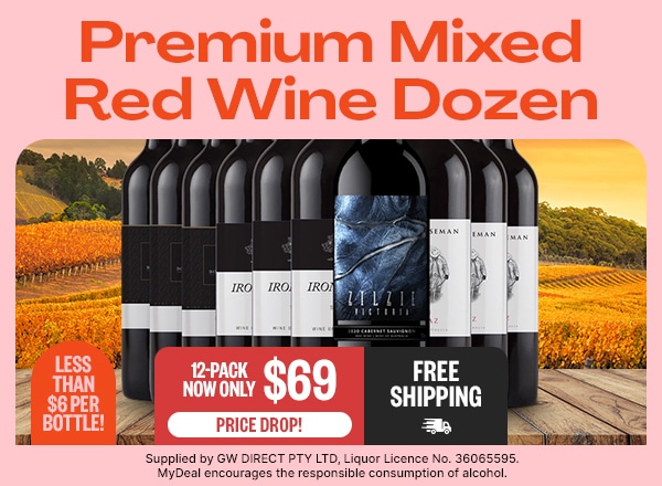 Premium Mixed Red Wine Dozen - 12-Pack Now Only $69 - Price Drop! - Less Than $6 Per Bottle! - Free Shipping - Supplied by GW DIRECT PTY LTD, Liquor Licence No. 36065595. MyDeal encourages the responsible consumption of alcohol.