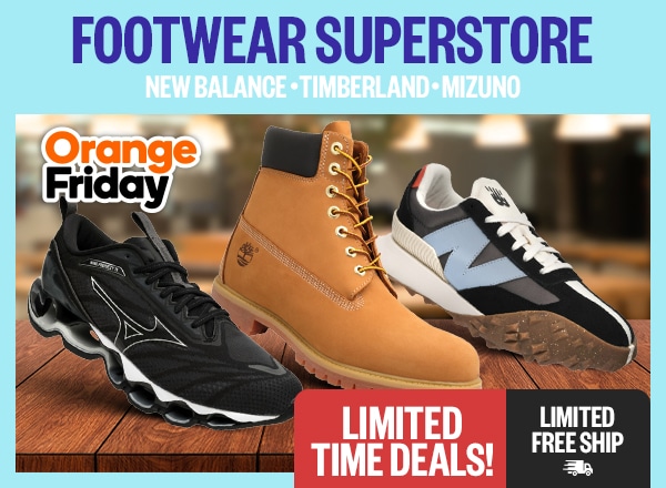 Footwear Superstore - Limited Time Deals! - Limited Free Ship - New Balance, Timberland & Mizuno - Orange Friday Badge