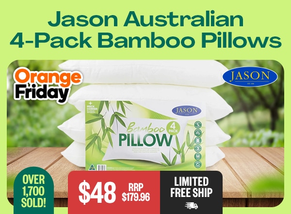 Jason Australian 4-Pack Bamboo Pillows - $48 - RRP $179.96 - Over 1,700 Sold! - Limited Free Ship - Orange Friday Badge