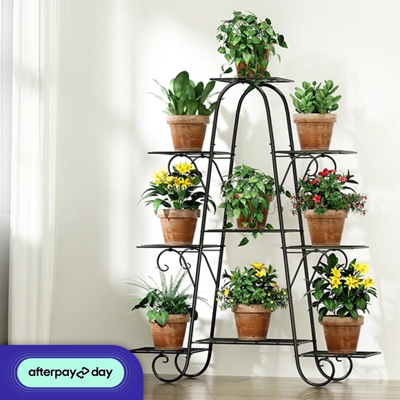 Artiss Plant Stand 9 Tier Metal Flower Pot Shelf Black