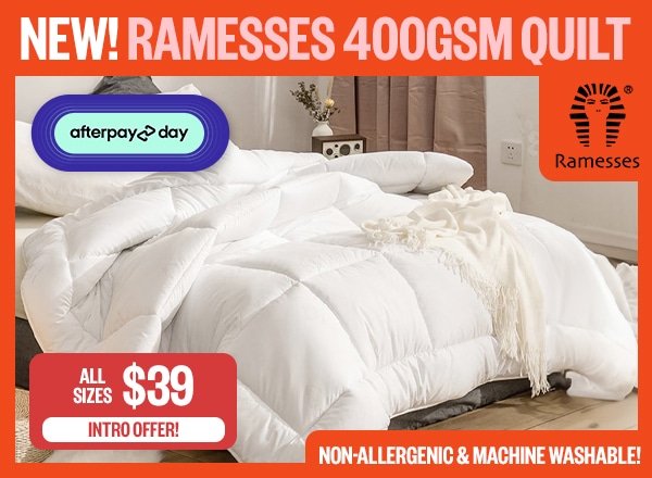 NEW! Ramesses Platinum 400GSM Quilt | APD: Intro Offer! | All Sizes $39 | Logo:Ramesses | Badge: Non-Allergenic & Machine Washable!