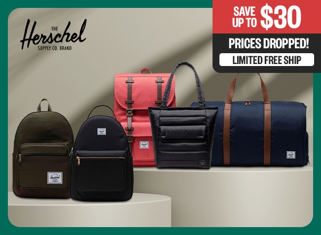 Prices Dropped! | Save Up To $30 | Limited Free Ship | Herschel logo