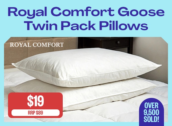 SPD | Royal Comfort Goose Twin Pack Pillows - RRP $89 | $19 | Logo: Royal Comfort | Badge: Over 9,500 Sold!