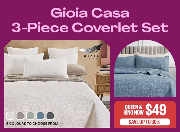 Gioia Casa 3-Piece Coverlet Set - [R] Queen & King Now $49 | Save Up To 30% | Gioia Casa logo | Colour Swatches: 5 Colours To Choose From