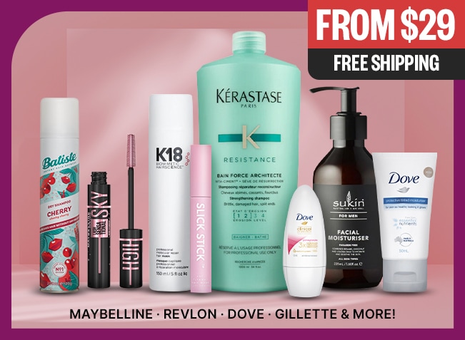 From $29 | Free Shipping | Text Not Logos: Maybelline, Revlon, Dove, Gillette & More!