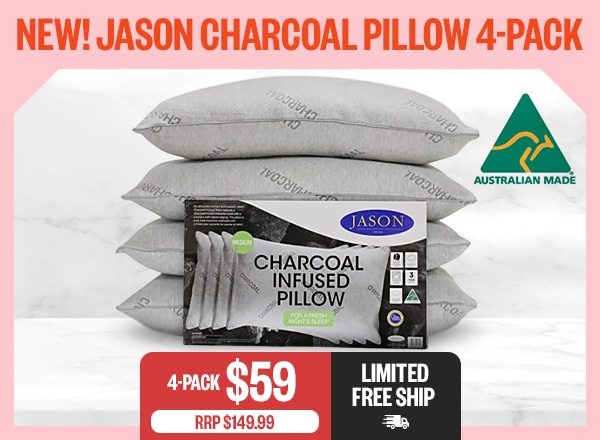 NEW! Jason Charcoal Pillow 4-Pack - RRP $149.99 | 4-Pack $59 | Limited Free Ship | Logo Jason