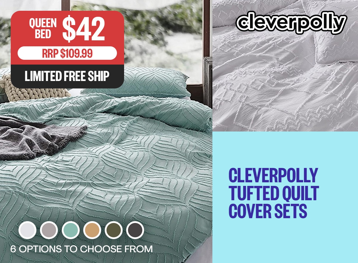 CleverPolly Tufted Quilt Cover Sets - RRP $109.99 | Queen Bed $42 | Limited Free Ship | Logo: Clever Polly | *Swatched: 6 Options To Choose From