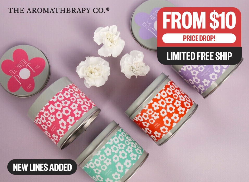 Range | Aromatherapy Co. Candles & Diffusers - Price Drop! | From $10 | Limited Free Ship | Logo: Aromatherapy Co | Badge: New Lines Added