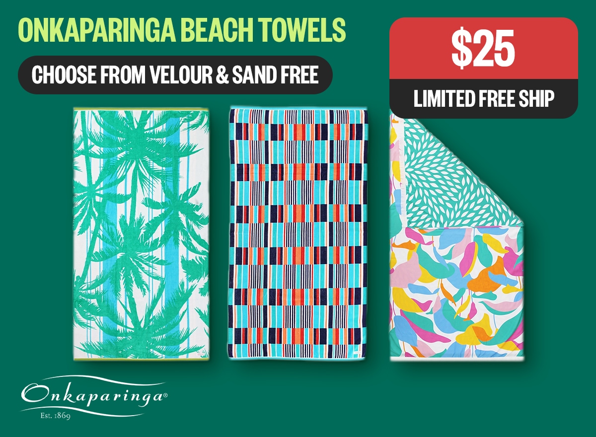 Onkaparinga Beach Towels - $25 | Limited Free Ship | Logo: Onkaparinga | Badge: Choose From Velour & Sand Free