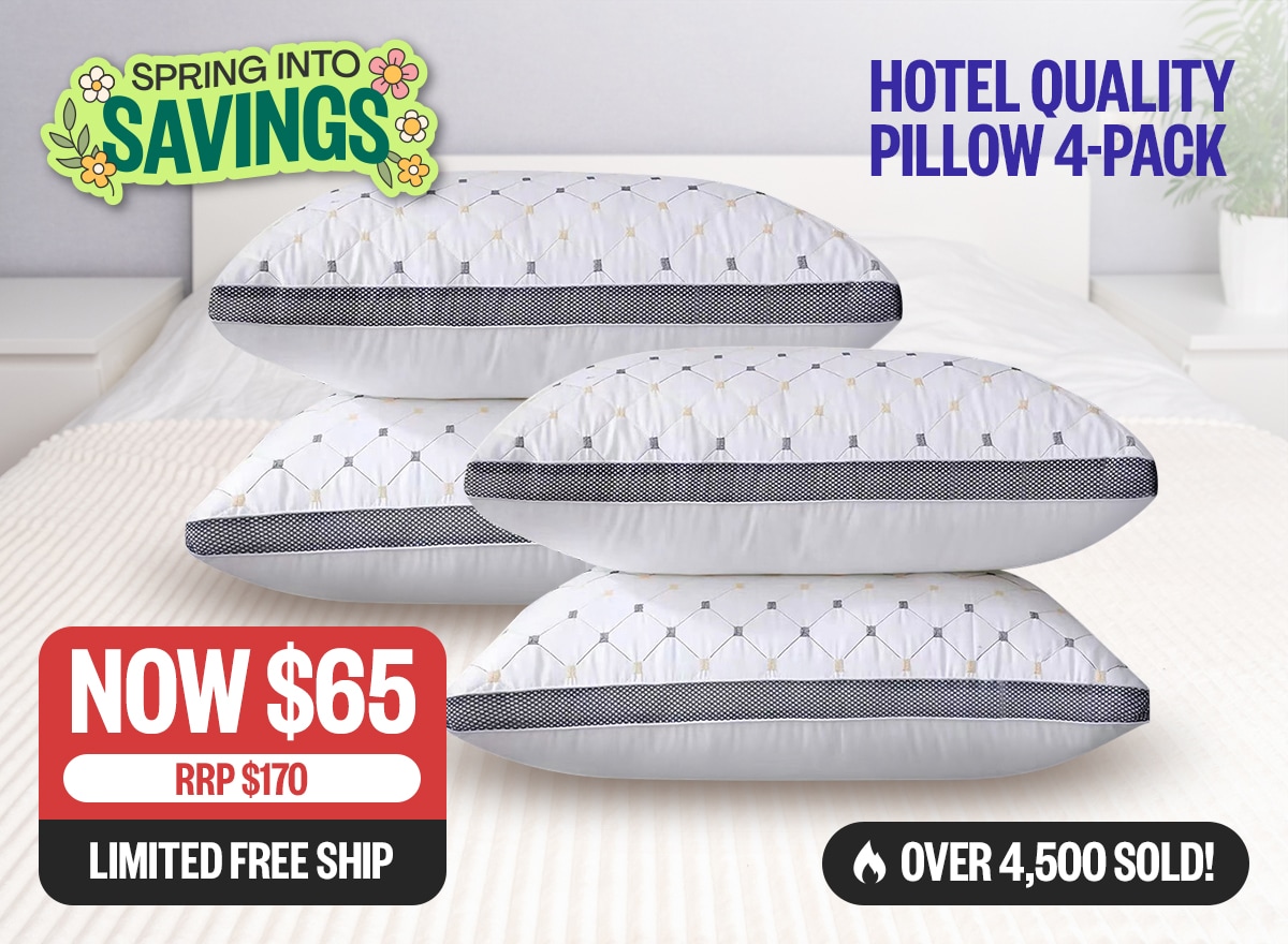 Hotel Quality Pillow 4-Pack - SS: RRP $170 | Now $65 | Limited Free Ship | Badge: Over 4,500 Sold!