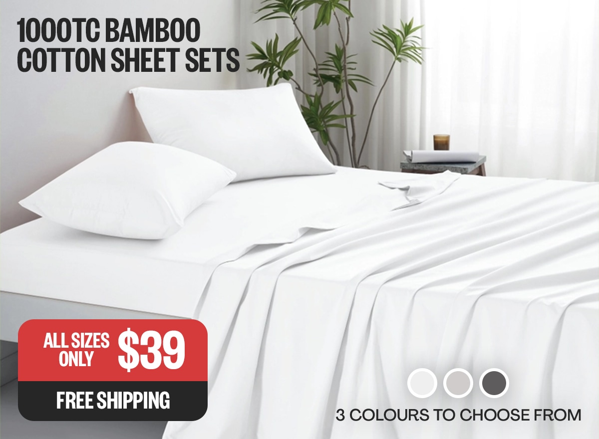 1000TC Bamboo Cotton Sheet Sets | All Sizes Only $39 | Free Shipping | *Swatches: 3 Colours To Choose From