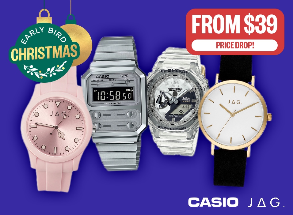 Price Drop! | From $39 | Logo: Jag, Casio | Badge: Early Bird Christmas