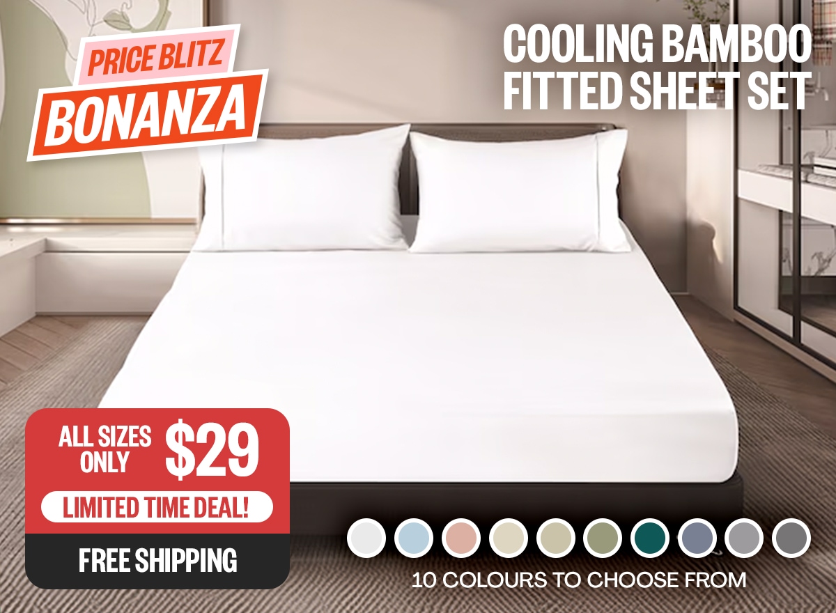 Cooling Bamboo Fitted Sheet Set - Limited Time Deal! | All Sizes Only $29 | Free Shipping | *swatches: 10 Colours To Choose From | Badge: Price Blitz Bonanza