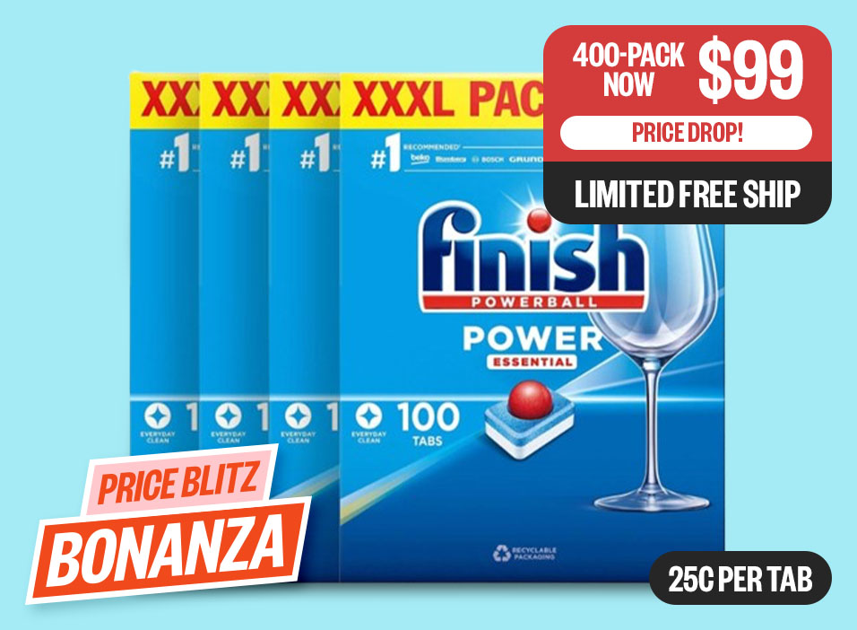 Finish Power Essential Dishwasher Tablets | [R] Price Drop! | 400-Pack Now $99 | Limited Free Ship | Badge: 25c Per Tab | Badge: Price Blitz Bonanza