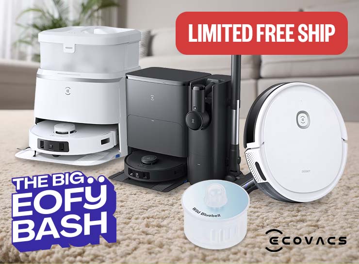 EOFY: Limited Free Ship! | logo: Ecovacs
