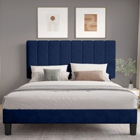 Royal Sleep Bed Frame Double Bella Velvet Headboard Base Wooden USB Fabric Navy