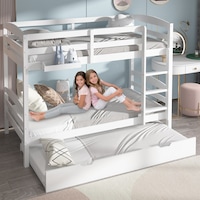 Royal Sleep Bunk Bed w/ Trundle Solid Pine Frame Children Bedroom Kids Furniture
