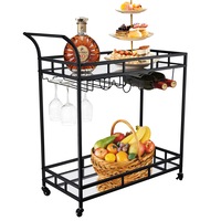ACA Black Bar Cart Trolley Serving Drink Coffee Liquor Tea Wine Cocktail Alcohol