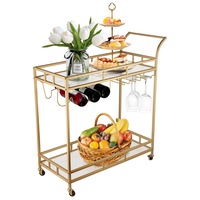 ACA Gold Bar Cart Trolley Serving Drink Coffee Liquor Tea Wine Cocktail Alcohol