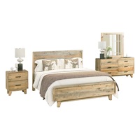 4 Pieces Bedroom Suite Double Size in Solid Wood Antique Design Light Brown Bed, Bedside Table & Dressing Chest