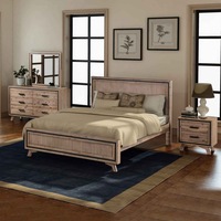 4 Pieces Bedroom Suite King Queen Silver Brush in Acacia Wood Construction Bed, Bedside Table & Dresser