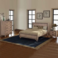 4 Pieces Bedroom Suite King Queen Silver Brush in Acacia Wood Construction Bed, Bedside Table & Tallboy