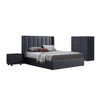 4pc Fabric Gas Lift Queen Bedroom Suite MDF Construction in Black