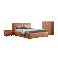 4pc King QueenBedroom Suite MDF With PU Leather Wooden Legs