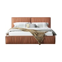 Bed Frame King Queen PU leather KD Slat in Wooden Legs in Brown
