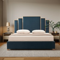 Bed Frame Polyester Turquoise Fabric Padded Upholstery High Quality Slats Polished Stainless Steel Feet in King Queen Size