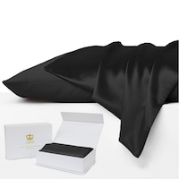 Set of 2 Luxor Crown Mulberry Silk Pillowcases-Black