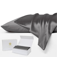 Set of 2 Luxor Crown Mulberry Silk Pillowcases-Grey