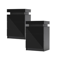 2X Bedside Table 3 Drawers RGB LED Bedroom Cabinet Nightstand Gloss GLORY BLACK