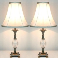 2x Vintage Bedside Table Lamps w/ Glass Metal Base