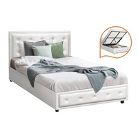 Oikiture Bed Frame King Single Size Gas Lift Base With Storage White Leather